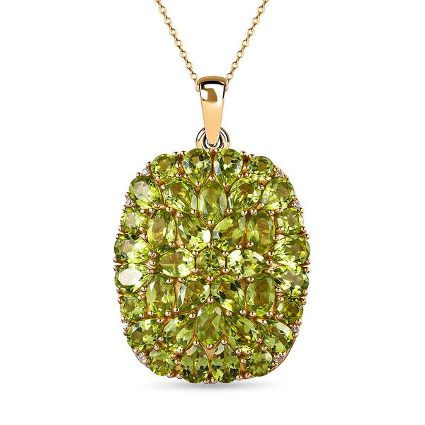 Nat&uuml;rlicher Peridot und Zirkon-Cluster-Anh&auml;nger mit Kette, 925 Silber vergoldet, 15,45 ct.