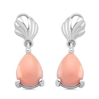 D'Joy Nat&uuml;rlicher Rosa K&ouml;nigsmuschel Perle (8x6 mm) Ohrringe 925 Silber rhodiniert