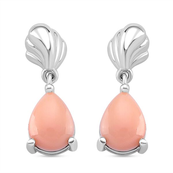 D'Joy Nat&uuml;rlicher Rosa K&ouml;nigsmuschel Perle (8x6 mm) Ohrringe 925 Silber rhodiniert