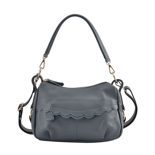 Crossbody Bag aus echtem Leder, gewelltes Design, grau image number 0