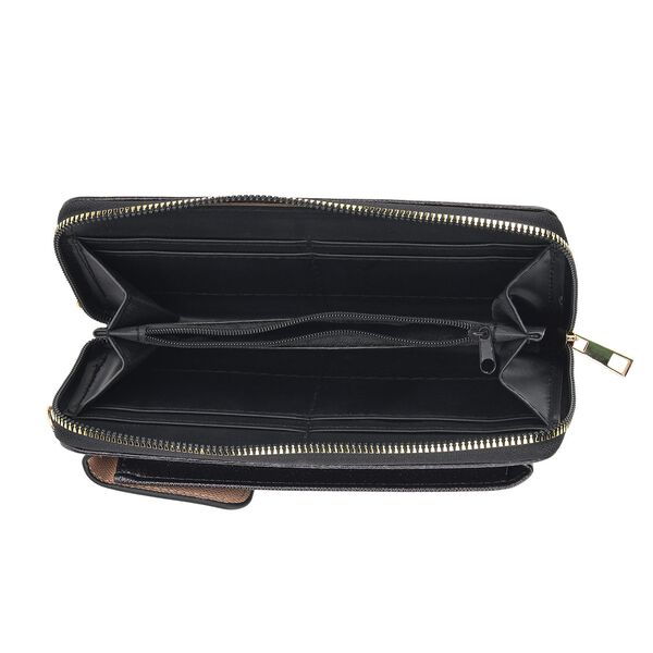 PU Handytasche mit RFID-Schutz, 20x11x2cm, Mädchen mit Perlenohrring-Muster, Schwarz image number 6