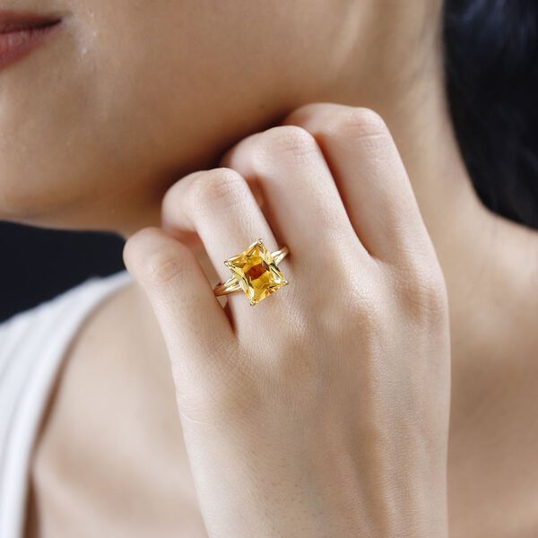 Citrin, Weißer Zirkon Ring 925 Silber Gelbgold Vermeil (Größe 20.00) ca. 5,71 ct image number 3