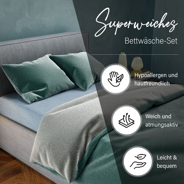 Leonardo Vicenti - Supersoft-Bettw&auml;sche- 2tlg. Set, oliv-gr&uuml;n image number 1
