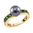 Tahiti Muschelkernperle, Nat&uuml;rlicher Chromdiopsid Ring 925 Silber vergoldet (Gr&ouml;&szlig;e 16.00)