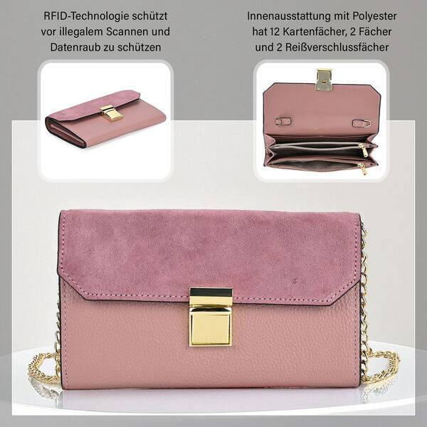100% Echtleder Clutch mit RFID Schutz, Rosa image number 3