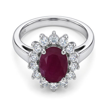 LUXURIANT DIAMOND - AA Burmesischer Rubin, Lab Grown Diamant Ring 925 Silber Rhodiniert (Gr&ouml;&szlig;e 19.00) ca. 2,92 ct