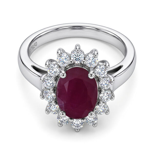 LUXURIANT DIAMOND - AA Burmesischer Rubin, Lab Grown Diamant Ring 925 Silber Rhodiniert (Gr&ouml;&szlig;e 19.00) ca. 2,92 ct