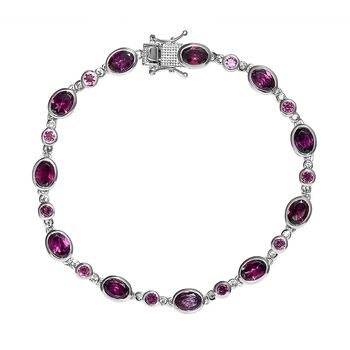 Rhodolith Granat-Armband, ca. 20 cm, 925 Silber platiniert ca. 12.96 ct