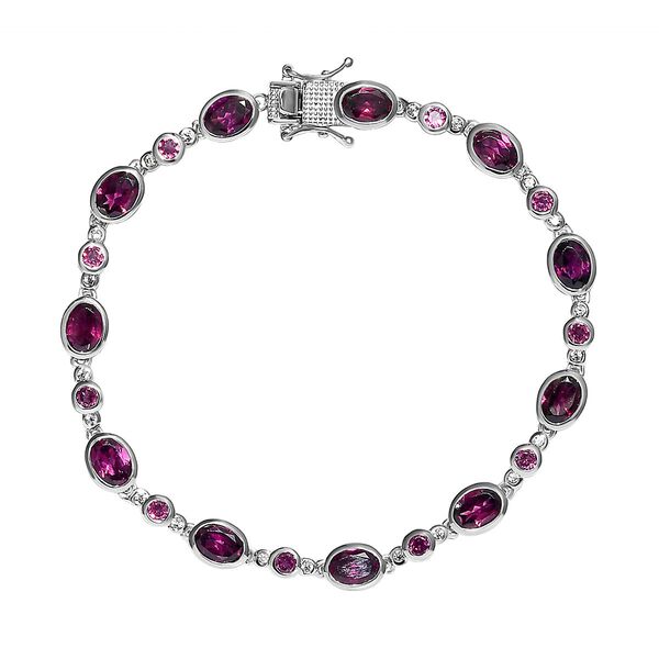 Rhodolith Granat-Armband, ca. 20 cm, 925 Silber platiniert ca. 12.96 ct