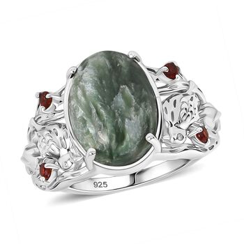 Sibirischer Seraphinit und roter Granat Ring - 4,75 ct.