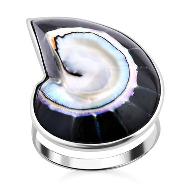 Royal Bali - Schwarzer Harz Muschel Ring, 925 Silber (Größe 16.00)