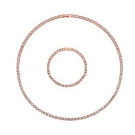 2er Set - Weißer Kristall Halskette und Armband Schmuckset, roséfarben