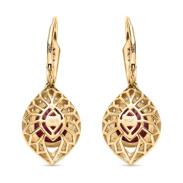 AA Afrikanischer Rubin (Fissure gefüllt), Weißer Zirkon Ohrringe 925 Silber Gelbgold Vermeil ca. 16.15 ct image number 3