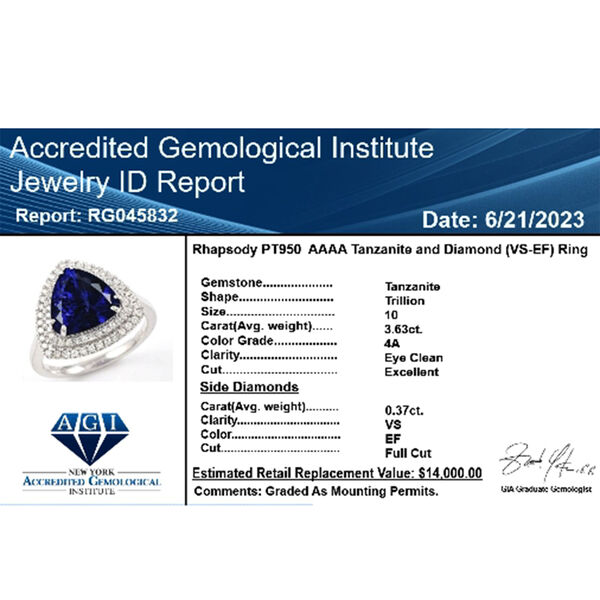 AAAA Tansanit, Weißer Diamant Ring 950 Platin (Größe 17.00) ca. 4,00 ct image number 9