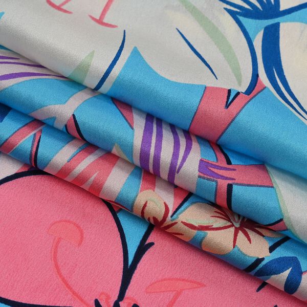 LA MAREY 100% Maulbeerseiden Schal, Blau und Blütenmuster image number 4