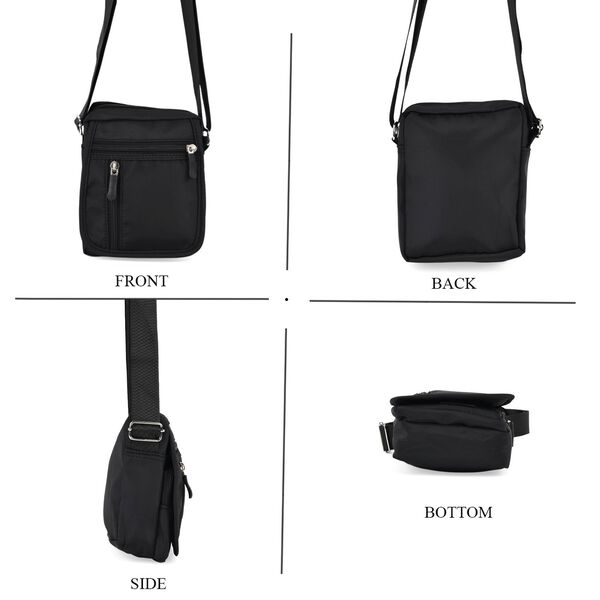 Umh&auml;ngetasche mit mehreren Rei&szlig;verschlussf&auml;chern und RFID-Schutz, 12,5x6x16cm, Schwarz image number 5