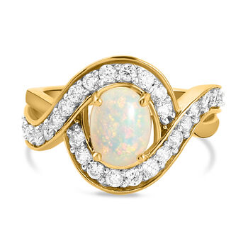 Nat&uuml;rlicher, &auml;thiopischer Opal und wei&szlig;er Zirkon-Ring, 925 Silber  (Gr&ouml;&szlig;e 16.00) ca. 1.71 ct