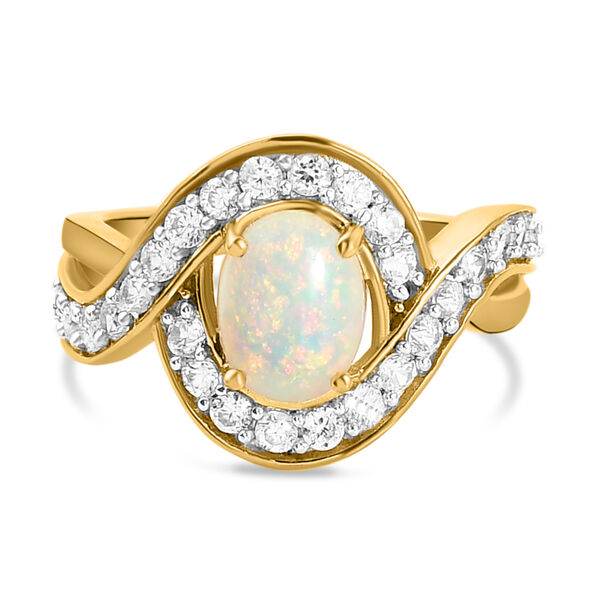Nat&uuml;rlicher, &auml;thiopischer Opal und wei&szlig;er Zirkon-Ring, 925 Silber   ca. 1,71 ct