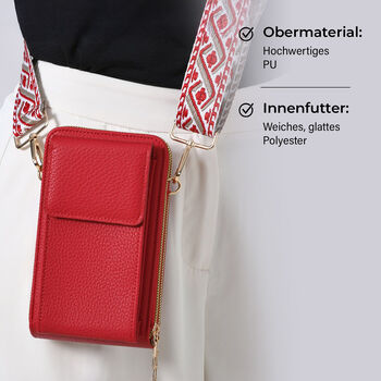 Crossbody-Handytasche mit RFID-Schutz und gemustertem Trageriemen, 19x6x11 cm, Rot