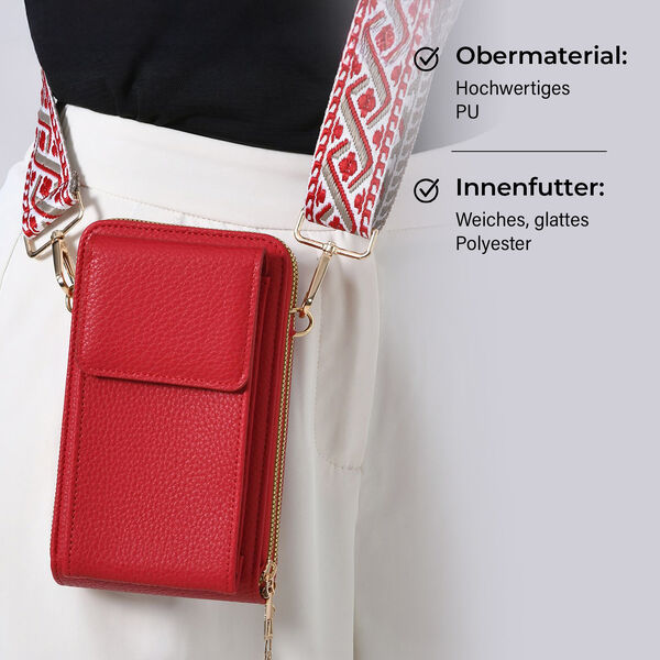 Crossbody-Handytasche mit RFID-Schutz und gemustertem Trageriemen, 19x6x11 cm, Rot image number 4