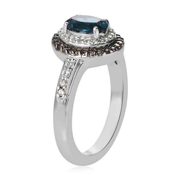 London Blau Topas und Zirkon Ring 925 Silber platiniert  ca. 1,24 ct image number 5
