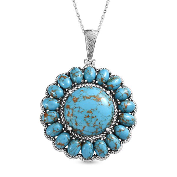 Blauer Türkis Anhänger mit Kette, Edelstahl ca. 33.75 ct image number 0