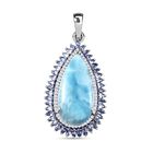 AA Larimar, Tansanit Anhänger, 925 Silber platiniert ca. 27.99 ct