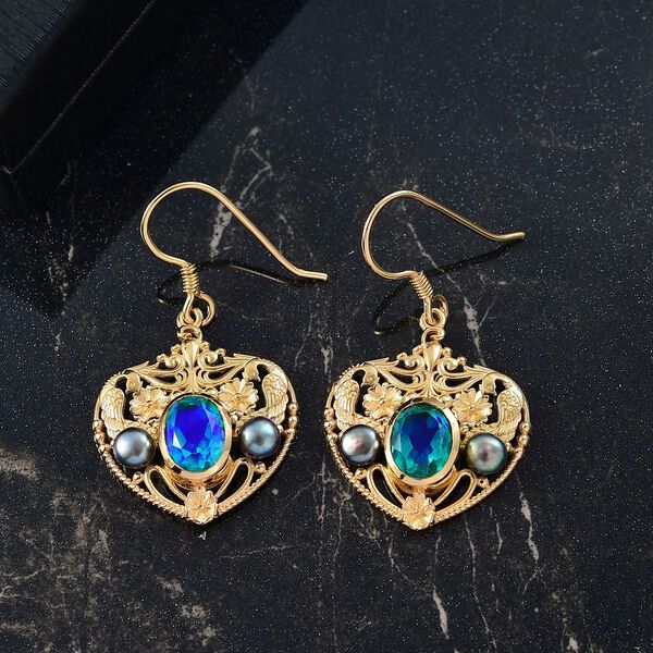 Pfau Quarz Triplette, Süßwasser Pfau Perle (4-5mm) Ohrringe Nickelfreies Messing 5.35 ct image number 2