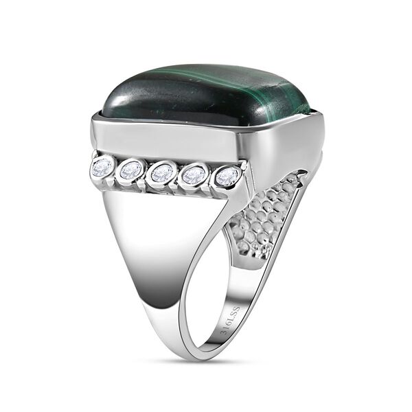 Malachit, Wei&szlig;er Zirkon Ring, Edelstahl (Gr&ouml;&szlig;e 16.00) ca. 19.32 ct image number 5