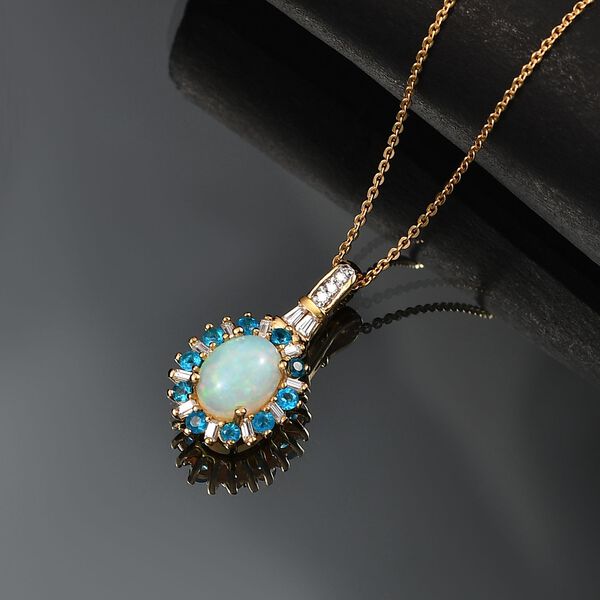 AA Nat&uuml;rlicher, &auml;thiopischer Welo Opal, Neon Apatit und Moissanit Anh&auml;nger mit 50cm Kette - 1,86 ct. image number 2