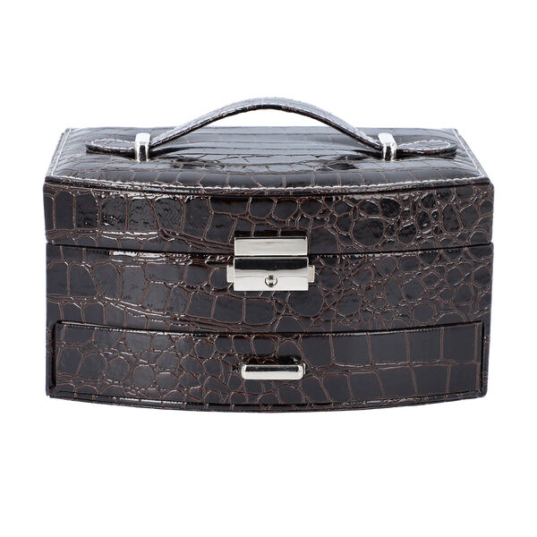 Schmuckk&auml;stchen mit Krokopr&auml;gung und Schloss und Schl&uuml;ssel, Schwarz image number 1