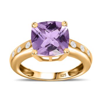 AA Rose De France Amethyst, Wei&szlig;er Zirkon Ring 925 Silber 750 Gelbgold Vermeil (Gr&ouml;&szlig;e 19.00) ca. 4,09 ct