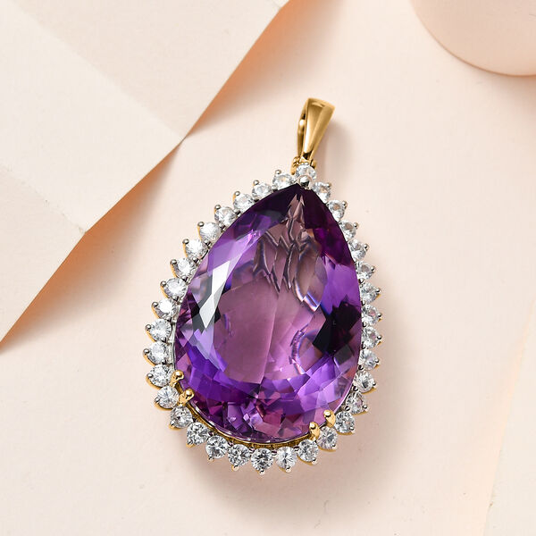 Afrikanischer Amethyst, wei&szlig;er Zirkon Anh&auml;nger, 925 Silber Gelbgold Vermeil ca. 78.36 ct image number 1