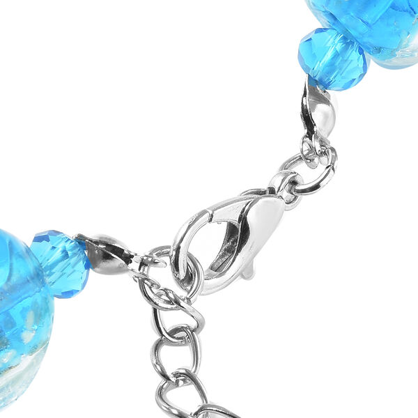 Murano-Stil Glas-Ohrringe und Kette, reiner Edelstahl, blau image number 4