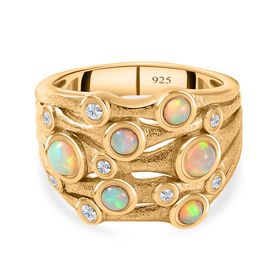 AA natürlicher, äthiopischer Welo Opal und Zirkon-Ring - 0,93 ct.