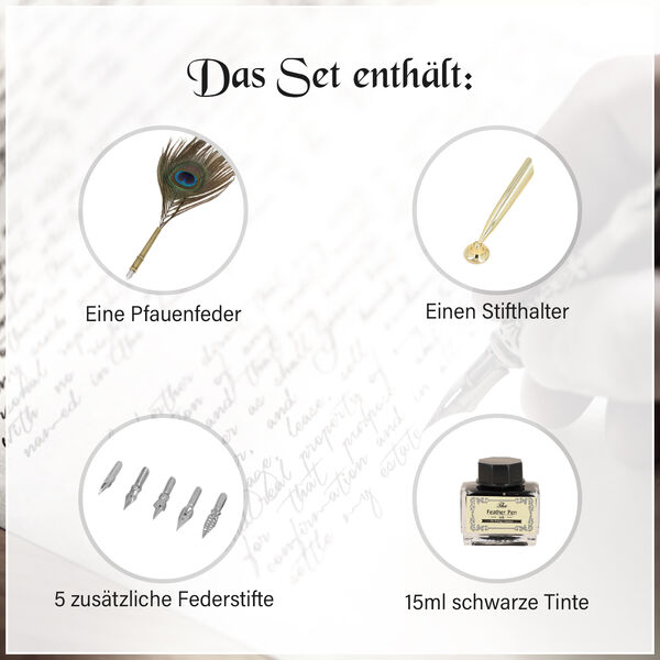 Antikes Federstift-Set mit Pfauenfeder image number 8