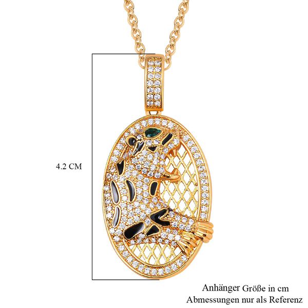 Neongrüner Kristall, Weißer Zirkonia Halskette ca. 50 cm, Messing emailliert, Tiger image number 5