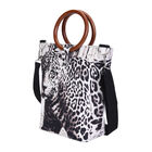 Handtasche mit Holzgriff, Leopardenmuster, Größe 32x12x29cm, Schwarz und Weiß image number 2