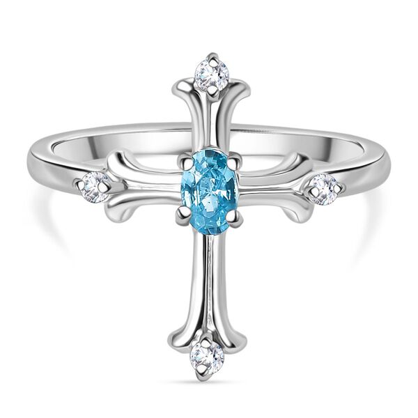 AA Blauer Zirkon, Wei&szlig;er Zirkon Ring 925 Silber rhodiniert (Gr&ouml;&szlig;e 17.00) ca. 0,49 ct