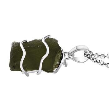 Nat&uuml;rlicher Moldavit-Anh&auml;nger mit Kette, 925 Silber, 925 Silber platiniert ca. 7.07 ct