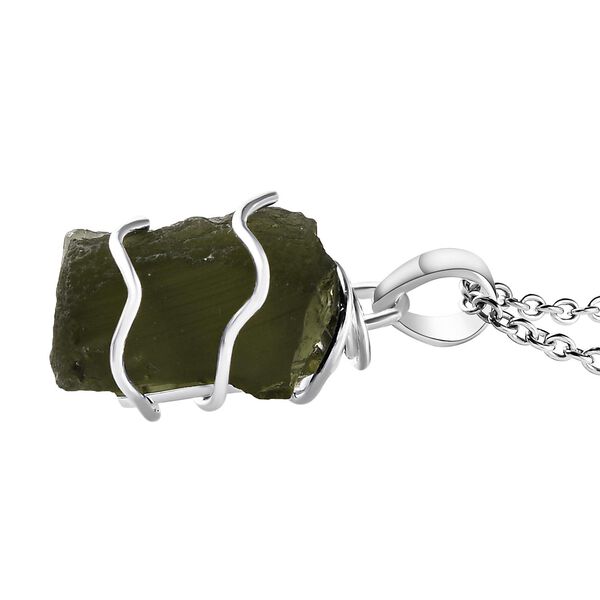 Nat&uuml;rlicher Moldavit-Anh&auml;nger mit Kette, 925 Silber, 925 Silber platiniert ca. 7.07 ct image number 4