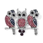 Mehrfarbige Kristall-Eulen-Brosche, antik-silber plattiert