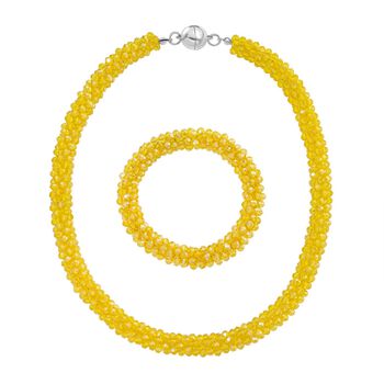 2er Set - Gelber Kristall Halskette und Armband, flexibel