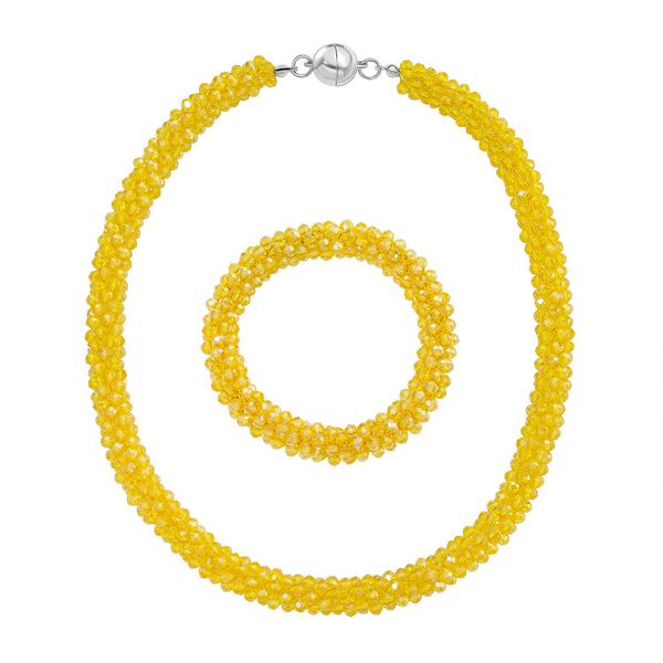 2er Set - Gelber Kristall Halskette und Armband, flexibel image number 0