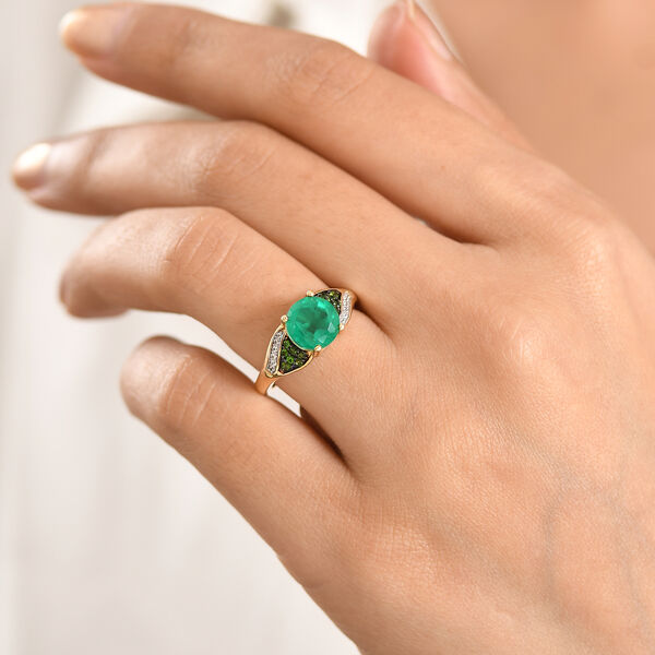 D'Joy - Doppelte Flamme Smaragd-Quarz Triplette, Nat&uuml;rlicher Chromdiopsid Ring 925 Silber 750 Gelbgold Vermeil (Gr&ouml;&szlig;e 20.00) ca. 2.65 ct image number 2