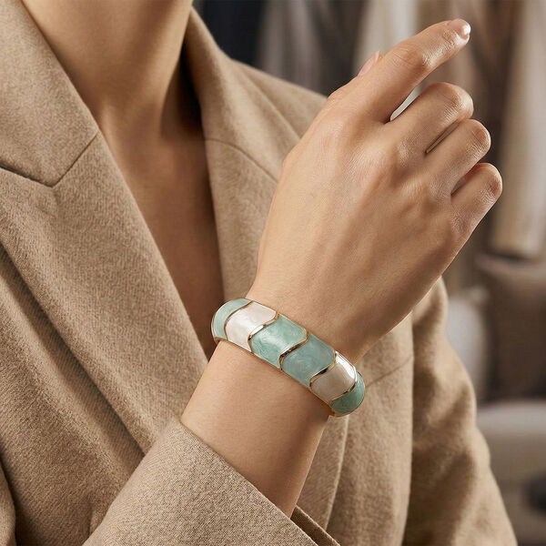 Emaille-Armreif, geometrisches Design, ca. 18 cm, Blau image number 3