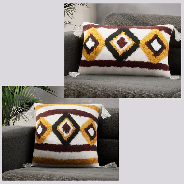 2er Set - Kissenbezug mit Quasten, Diamantmuster image number 3