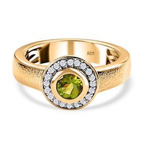 Natürlicher AA Calabar-Turmalin, Weißer Zirkon Ring, 925 Silber Gelbgold Vermeil (Größe 21.00) ca. 0.84 ct