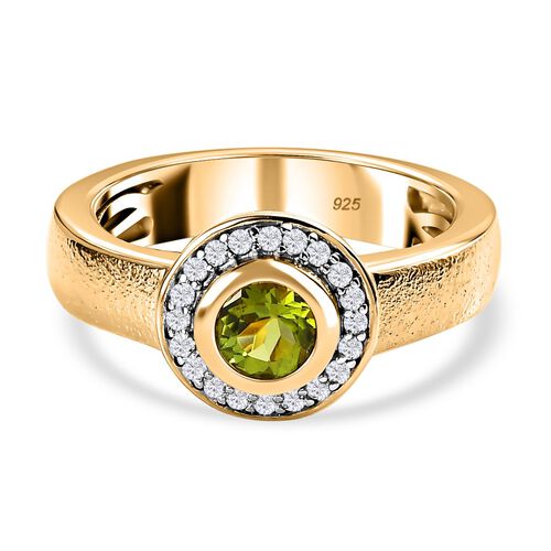 Natürlicher AA Calabar-Turmalin, Weißer Zirkon Ring, 925 Silber Gelbgold Vermeil (Größe 21.00) ca. 0.84 ct image number 0