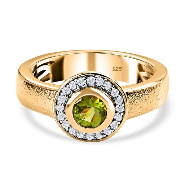 Nat&uuml;rlicher AA Calabar-Turmalin, Wei&szlig;er Zirkon Ring, 925 Silber Gelbgold Vermeil (Gr&ouml;&szlig;e 21.00) ca. 0.84 ct